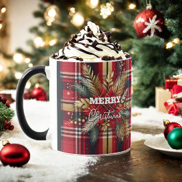 Caneca Vermelho Elegante e Xadrez festiva Dourada