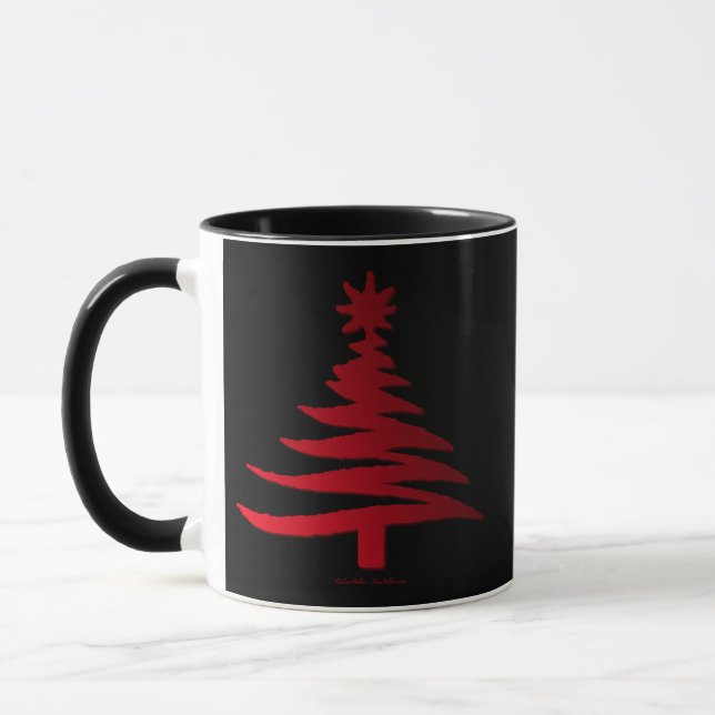 Caneca Vermelho Impressão de Estêncil de Árvore de Natal  (Esquerda)