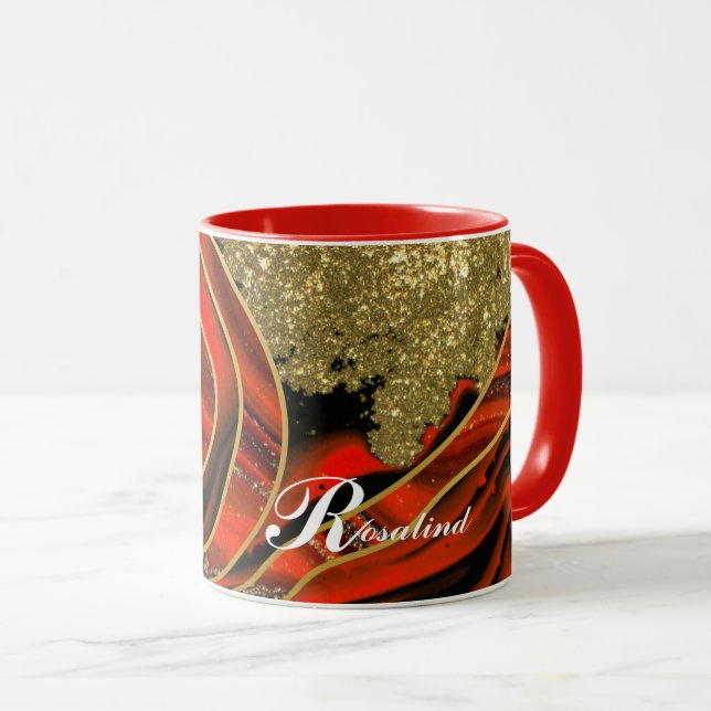 Caneca Vermelho personalizado, e Dourada Marble Mug (Frente Esquerda)