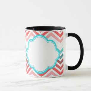 Caneca Vermelho, rosa, azul, azul-turquesa colorido zigue