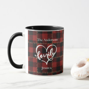Caneca Vermelho Rústico Xadrez Búfalo Nome da Família Per