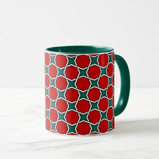 Caneca Vermelhos orientais árabe Egito Padrão geométrico (Frente Esquerda)