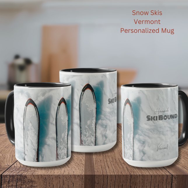 Caneca Vermont Ski Bound Snow Mug (Vermont Snow Skis Personalized Mug)