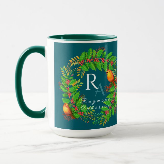 Caneca Verruga Natal Monograma Oceano Azul (Esquerda)