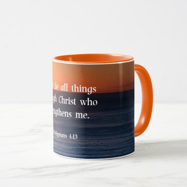 Caneca versículo da Bíblia, Filipenses 4:13, (Frente Esquerda)