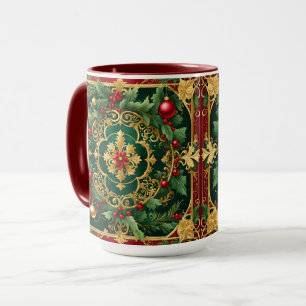 Caneca Vestido de Natal Verde Dourado, Vermelho Decorativ