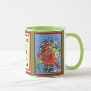 CANECA VESTIDO EM PAPAIS NOEIS VERMELHOS, NATAL CARDINAL
