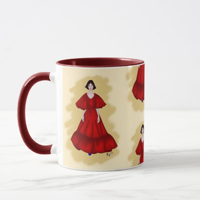 Caneca Vestido Vermelho Vibrante com Estilo de Movimento  (Esquerda)