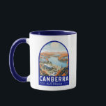 Caneca Viagem Art Vintage da Austrália Camberra<br><div class="desc">Canberra retro vetor viagem design em estilo emblem. Canberra é a capital da Austrália,  no interior da costa sudeste do país. Cercada por florestas,  terras agrícolas e reservas naturais,  ganha seu apelido,  o "Bush Capital."</div>