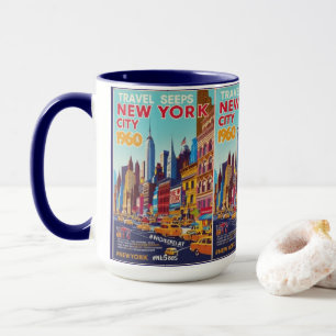 Caneca Viagem de Arte NYC Retroativa   Design de linha do