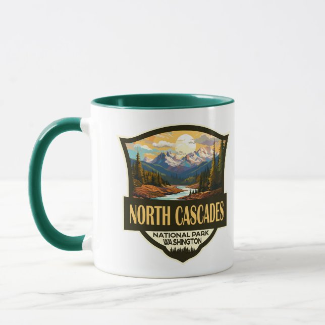 Caneca Viagem de Ilustração do Parque Nacional de Cascade (Esquerda)
