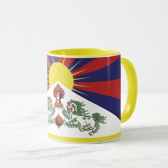 Caneca viagem do Tibete e Bandeira do Tibete / Himalaias (Frente Esquerda)