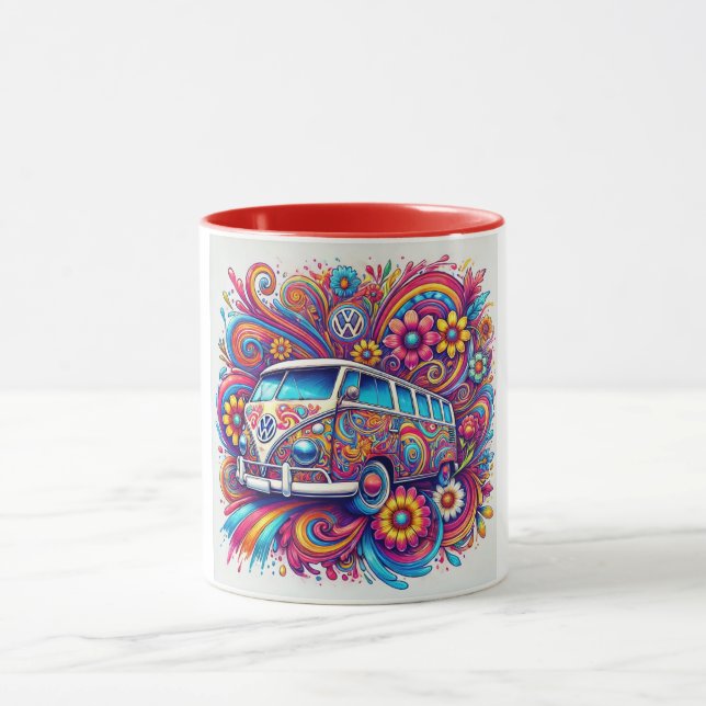Caneca Viagem em estrada Psychedelic VW Bus (Centro)