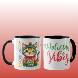 Caneca Vias de férias de gato giro cinza Natal