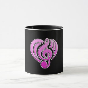 Caneca Vibrações Amor Musical Coração Rosa Nota Musical D