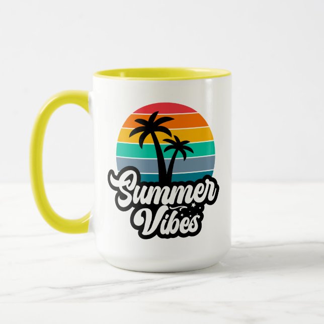 Caneca Vibrações de Verão com Design de Palmeiras (Esquerda)