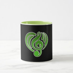 Caneca Vibrações Musical Love Green Heart Music Note DJ
