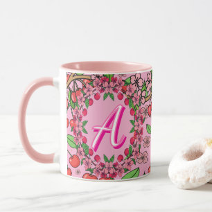 Caneca Vibrações Vermelhas de Cereja Kawaii Estética Fofa