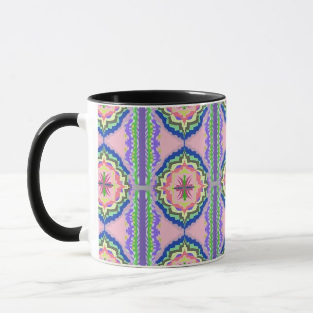 Caneca Vibrant Bloom Kaleidoscope: Pink & Emerald Mandala (Esquerda)
