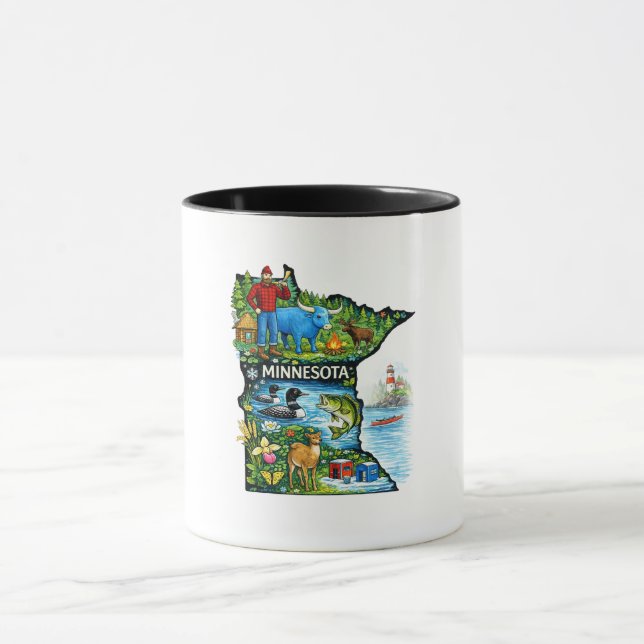 Caneca Vibrant Minnesota State Map-Paul Bunyan/Northwoods (Centro)