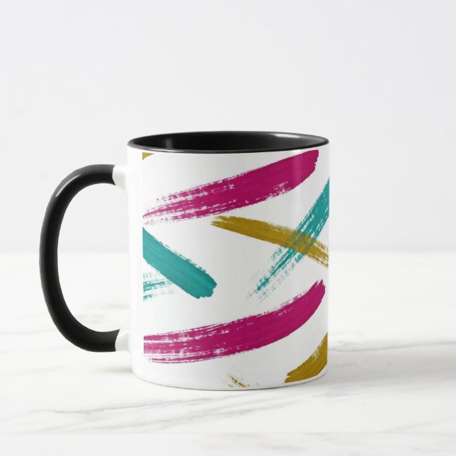 Caneca Vibrant Strokes,Teal, Magenta & Mustard pattern (Esquerda)