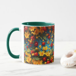 Caneca Vibrante Design de Padrão Floral Amarelo e Vermelh