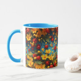 Caneca Vibrante Design de Padrão Floral Amarelo e Vermelh