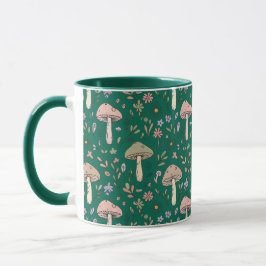 Caneca Vibrante Padrão Sem Costura de Fungos Esmeralda Pr