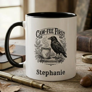 Caneca Viciado em Cafeína Corvo Engraçado Presente de Art