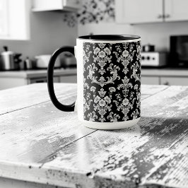 Caneca Victorian Black and White Damask Pattern