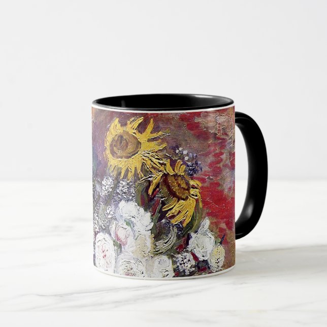 Caneca Vida contínua com Rosas e girassóis - Van Gogh (Frente Esquerda)