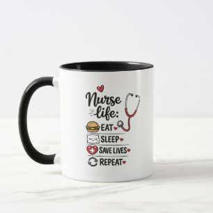 Caneca Vida de Enfermeira: Comer Dormir Salvar Vidas Repe