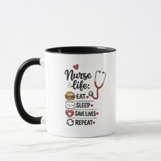 Caneca Vida de Enfermeira: Comer Dormir Salvar Vidas Repe