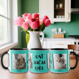 Caneca Vida de Mãe de Gato Personalizada com Foto Azul Tu