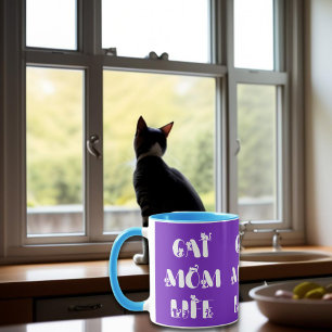 Caneca Vida de Mãe de Gato Roxo Tipografia Fofo Dia das M