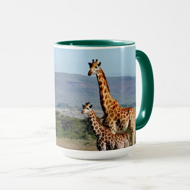 Caneca Vida selvagem Girafa Mãe e Bebê Foto (Frente Esquerda)