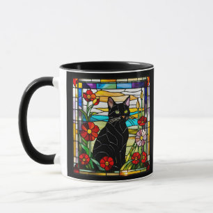 Caneca Vidro Colorido de Gato Preto