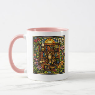 Caneca Vidro Falso de Livros e Amantes de Gatos