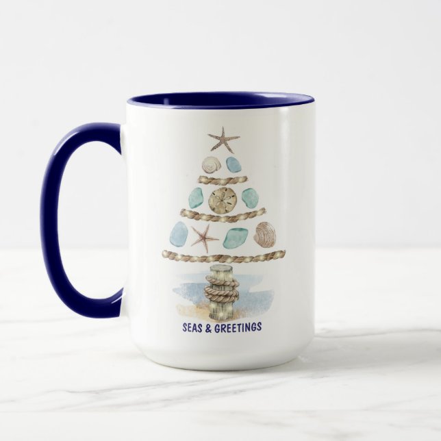 Caneca Vidro marítimo e saudações Natal (Esquerda)