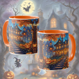 Caneca Villa Spooky na floresta, abóboras, Halloween