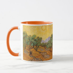 Caneca Vincent van Gogh - Oliveiras, céu amarelo e sol