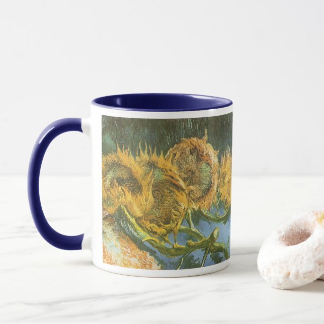 Caneca Vincent van Gogh - Vida Estática: Quatro Girassóis (Com Donut)