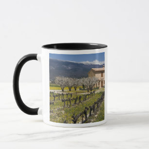 Caneca Vinhedo dormente, flores de frutas, casa de pedra,