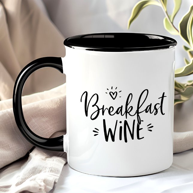 Caneca Vinho do Café da Manhã Citação Engraçada Preta na  (Criador carregado)