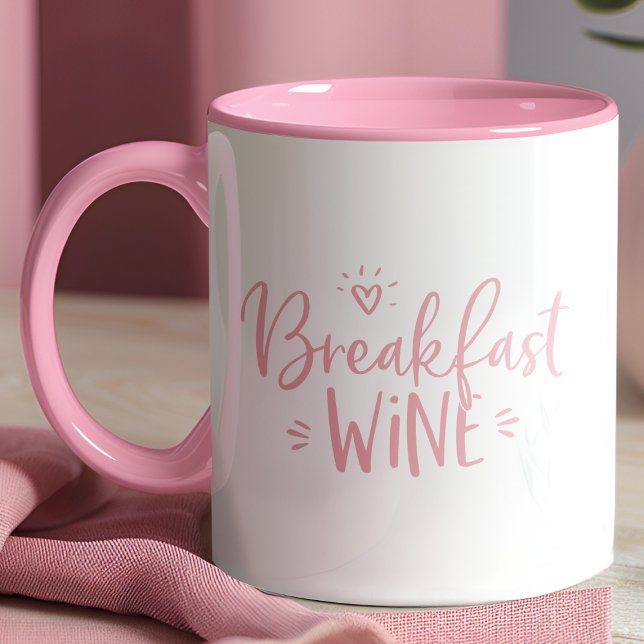 Caneca Vinho no Café da Manhã Citação Engraçada Rosa (Criador carregado)