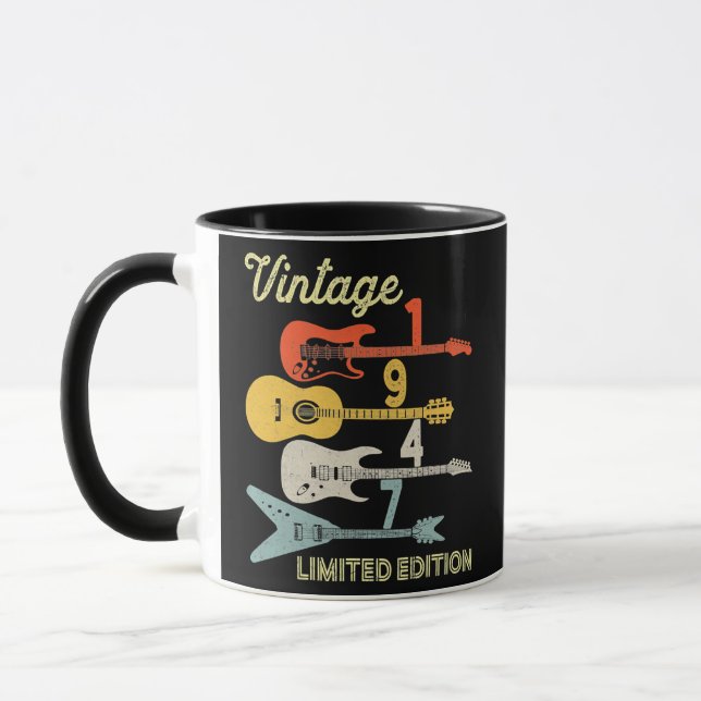 Caneca Vintage 1947 Aniversário presentes de violão 75º (Esquerda)
