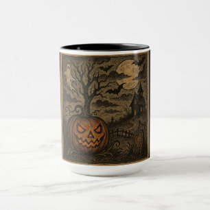 Caneca Vintage, abóbora/fantasma do Dia das Bruxas