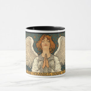 Caneca Vintage, Anjo Religioso, Rezando com Estrelas Dour