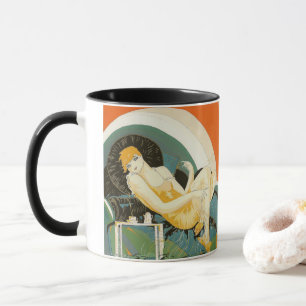 Caneca Vintage Art Deco Mulher reformulando no sofá, Chom