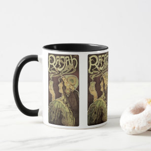 Caneca Vintage Art Nouveau Cafe Rajah, Mulher com Café
